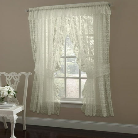 Priscilla Ruffled Bridal Lace Curtain Panel Pair With Scrolling