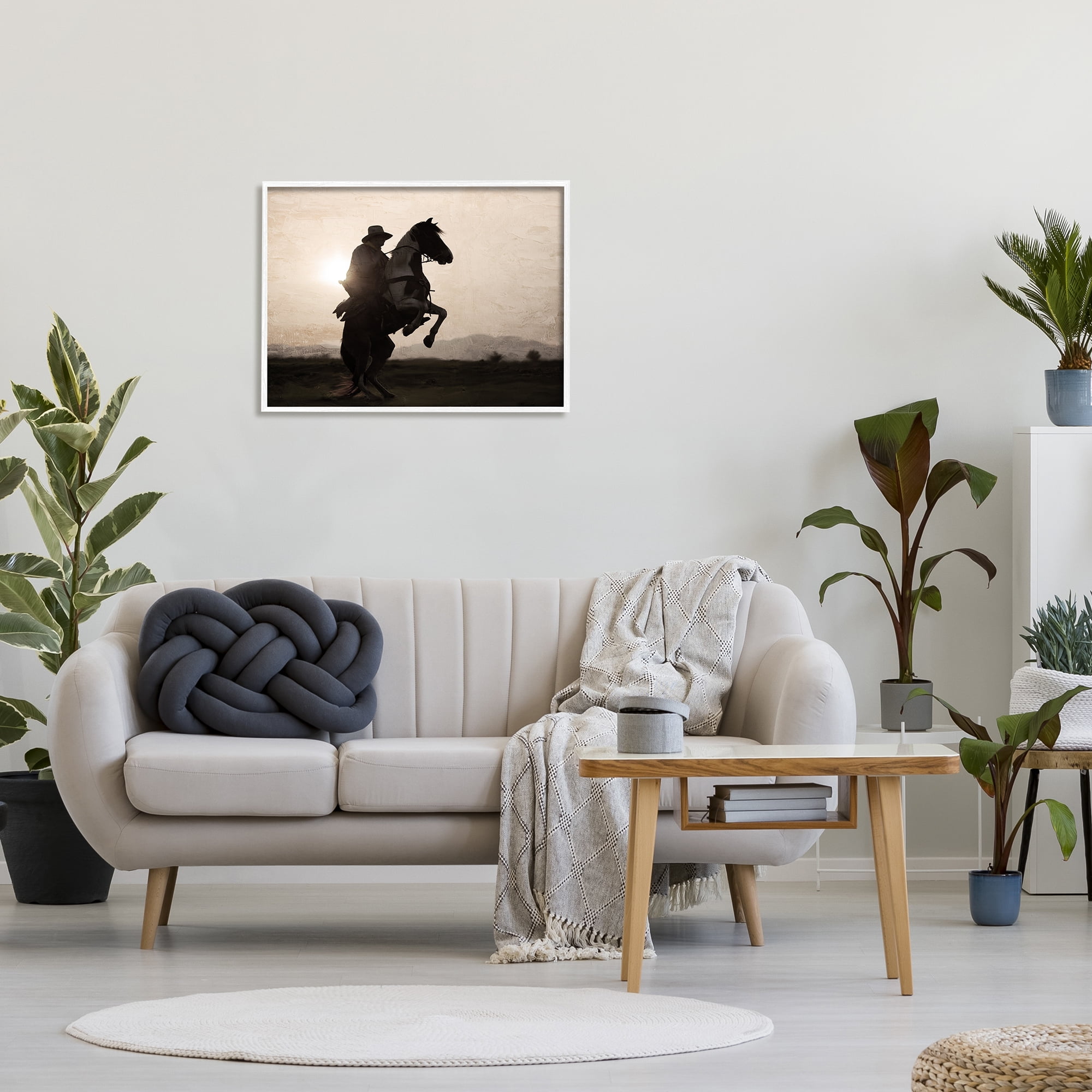 Stupell Industries Cowboy & Rearing Horse Animals & Insects Photography White Framed Art Print Wall Art, 30 x 24