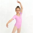 thumbnail image 7 of Yeaiivve Dance Girls Outfits Short Sleeve Pleated V Neck Jumpsuits Ballet Gymnastic Outfits Solid Color Classic Basic Leotard Bodysuit for 3-15Y, 7 of 7