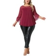 thumbnail image 2 of Agnes Orinda Women's Plus Size Sparkly Tops Glitter Sheer Crew Neck Ruffle 3/4 Sleeve Double Layered Pleated Blouses Tunic Top 1X Red, 2 of 6