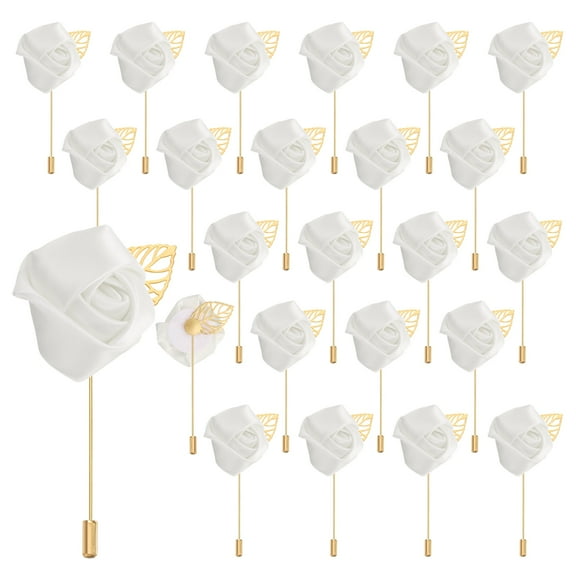 Uxcell 24pcs Pure White Rose Boutonnieres Pins for Wedding Formal Party