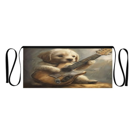

Puppy Playing Guitar Adult short apron with 3 separate pockets 100% polyester material suitable for restaurant bistro waitresses 25.2×11.8in