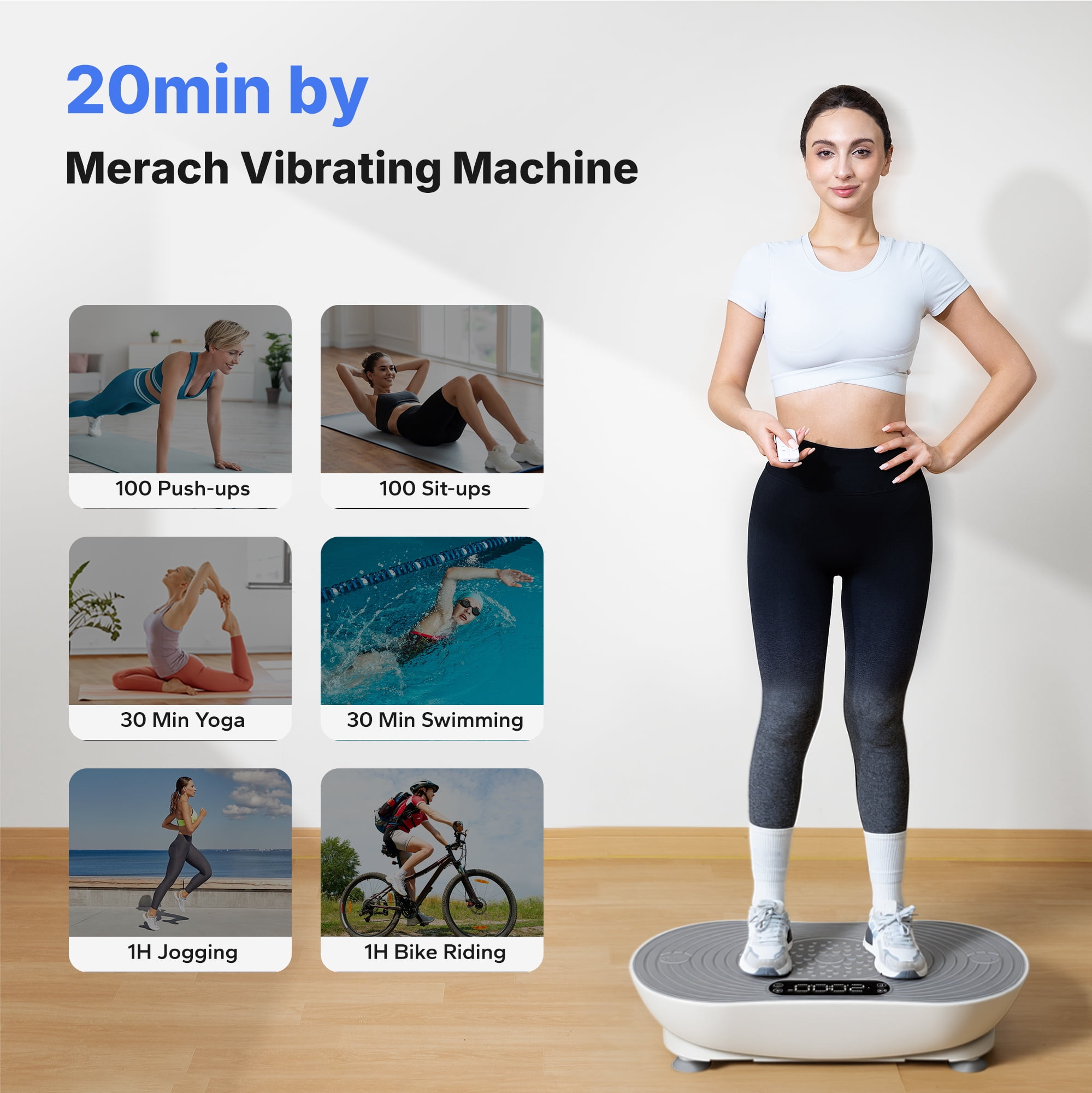 MERACH 350lbs Bluetooth Vibration Plate Exercise Machine, Resistance Bands Vibrating Plate for Exercise with LED Touch Screen, 99 Speed Levels, Home Gym Exercise Equipment