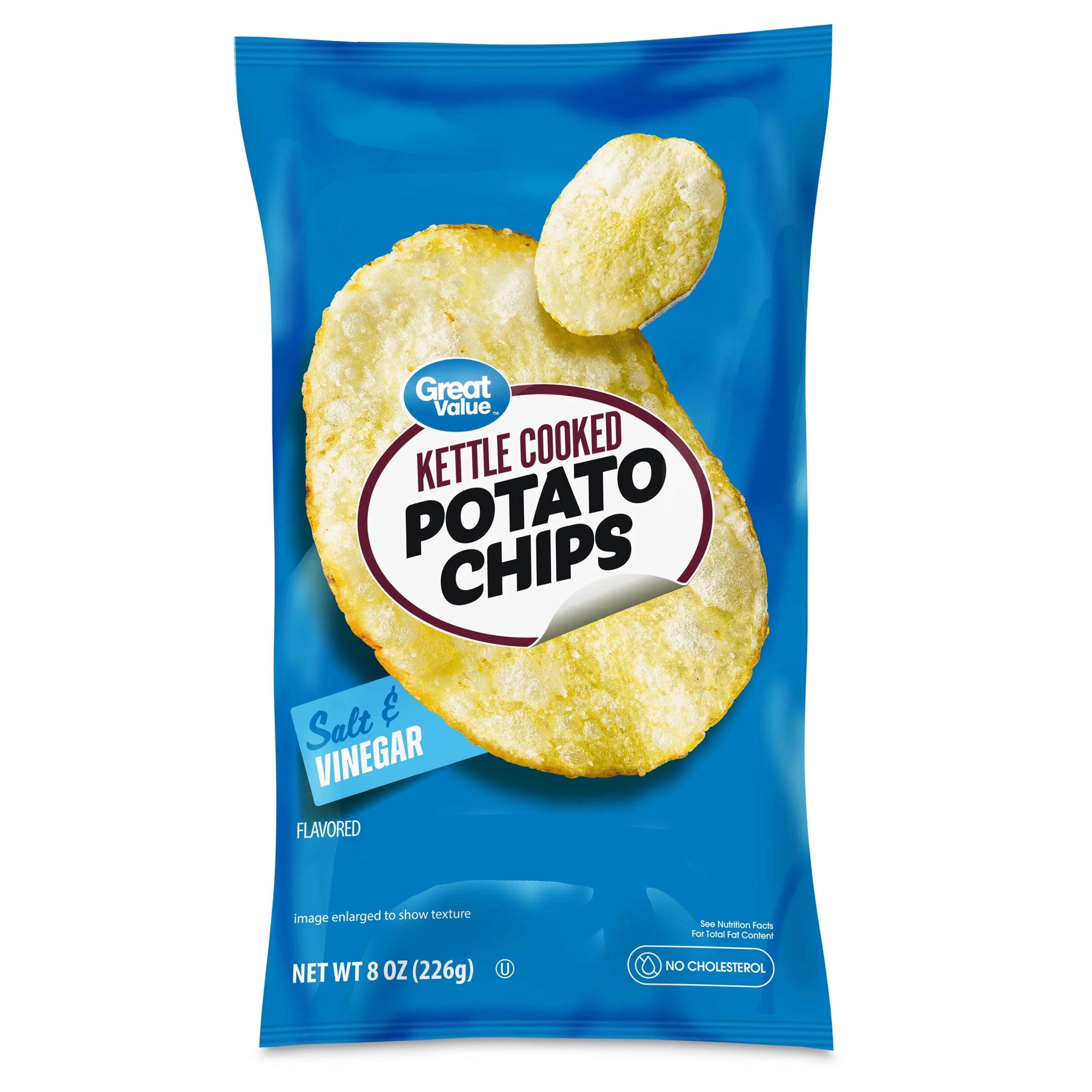 Great Value Kettle Cooked Salt and Vinegar Potato Chips, 8 oz