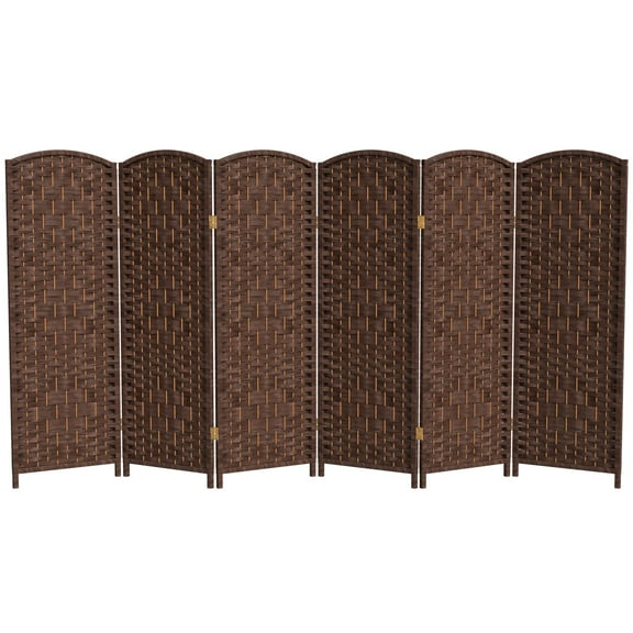 Red Lantern 4 ft. Short Diamond Weave Fiber Folding Screen - Dark Mocha - 6 Panel
