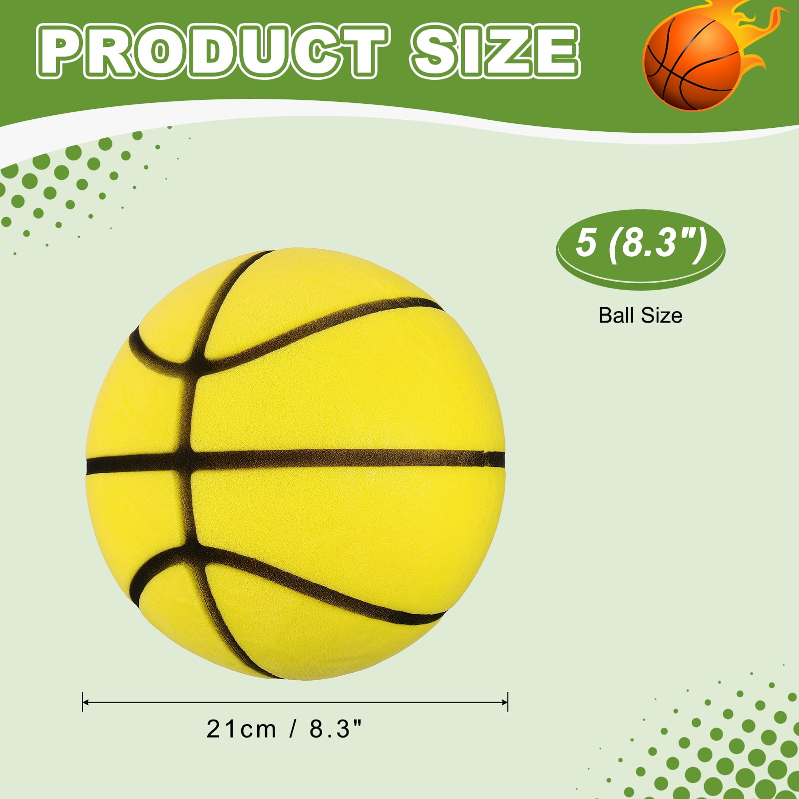 Uxcell Silent Basketball, Size 5 (8.3") Quiet Basketball High Density Foam No Noise 3D Sculpted Groove Bouncing Ball with Net Bag & Lemon Yellow - Fit for (Indoor Training/Dribbling Practice)