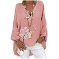 thumbnail image 3 of Blusa tipo camisa HUOGUO, talla grande, estampado floral, cuello en V, para mujer, 3 of 5