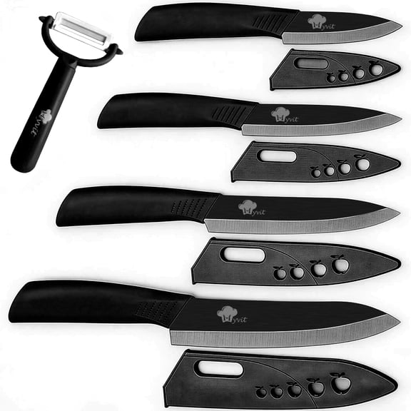 Ceramic Knife Kitchen Black Knives Set 9-Piece Paring Knife with Blade Guard Fruit Vegteble,Stain & Yellow-resistant