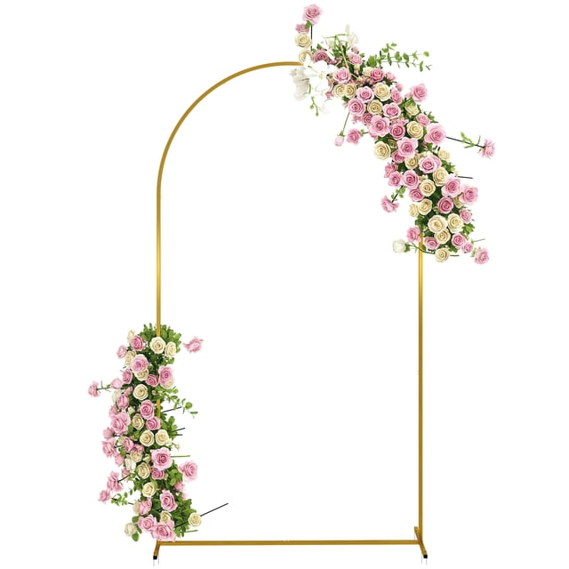 Outsunny 7FT x 4FT Gold Wedding Arch, Backdrop Stand with U-Shaped Stakes