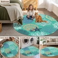 thumbnail image 6 of Coastal Ocean Round Living Room Rugs 5 ft, Starfish Shell Coral Green Texture Washable Area Rug with Non-Slip Sturdy Edge Binding Round Carpet for Entryway Kitchen Bedroom Bathroom, 6 of 9
