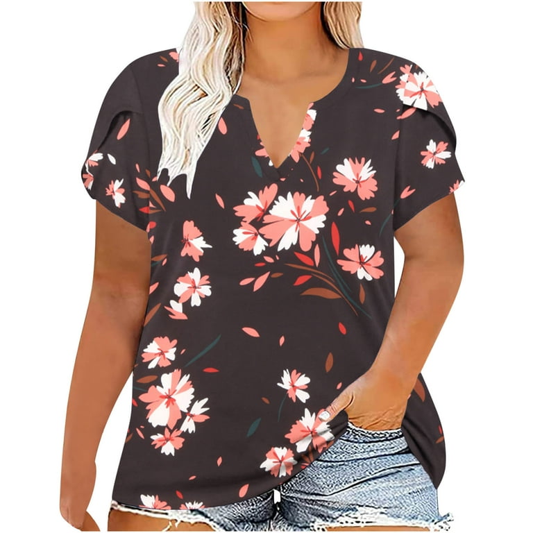 SELONE Plus Size Tops for Women Short Sleeve Tops Blouses Regular Fit T  Shirts Pullover Tees Tops Abstract Print T-Shirts V Neck Tops Casual  Blouses Easy Care Soft Breathable Pullover Tops Red