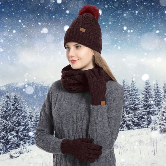 Winter Knitted Scarf Hat And For Soft Lined Neck Warmer With