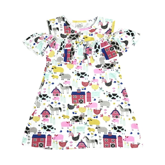 Big Girl Dress Kids Cold Shoulder Farm Ruffles Summer Cotton Girl Dress White 8 3XL (301812)