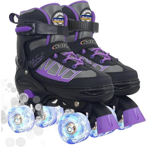 Patines de ruedas para niñas, color morado, ajustables, con ruedas iluminadas, para niños pequeños de 6 a 12 años, 4, 5, 6, 7 años, principiantes, deportes al aire libre, el mejor regalo de cumpleaños