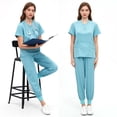 thumbnail image 6 of LYMAYTER Womens V-Neck Medical Uniform Solid Color Multi-pocket Design Overalls Set for S-2XL, 6 of 7