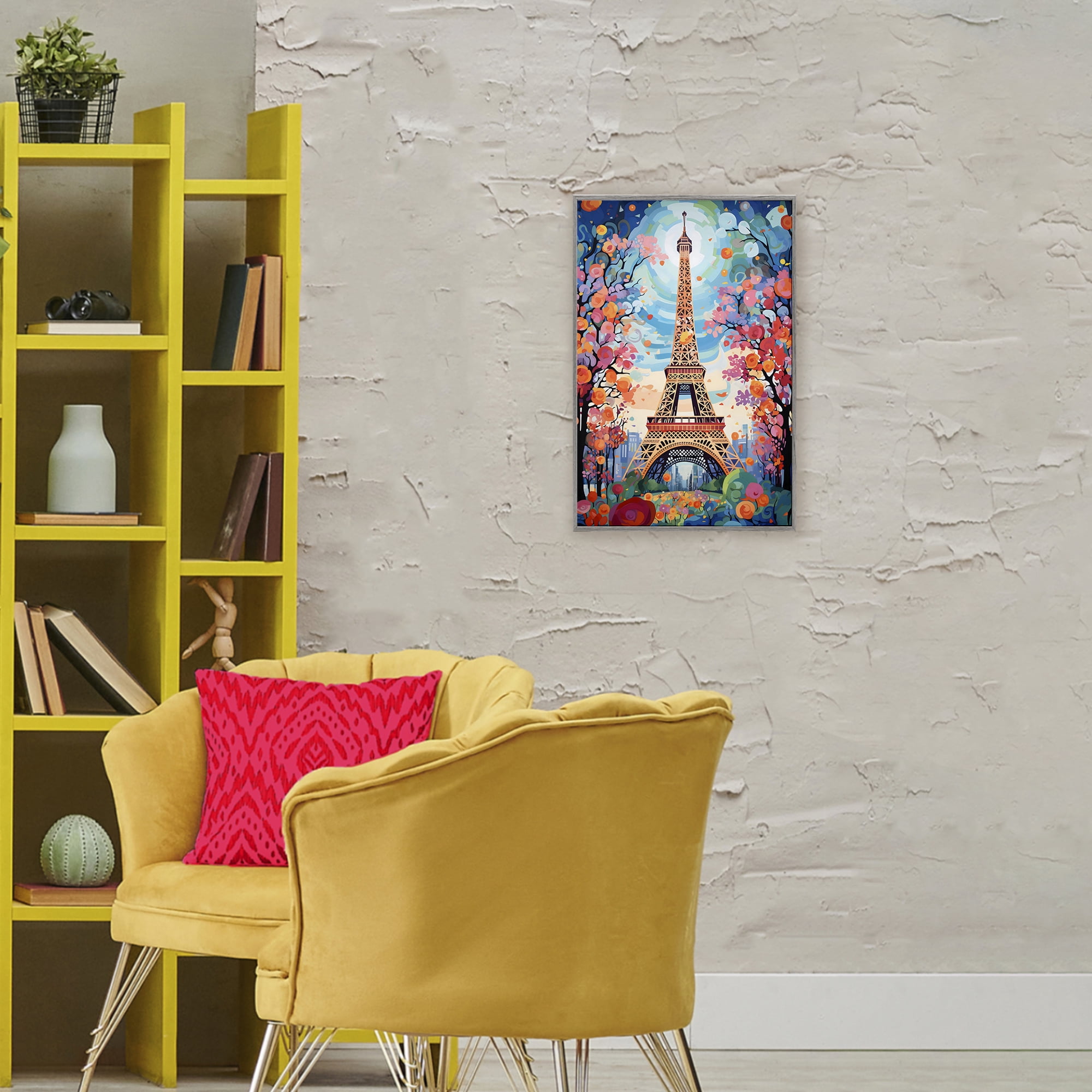 Stupell Industries Eiffel Tower Nighttime Bloom Gray Framed Giclee Art, design by Creative Studio