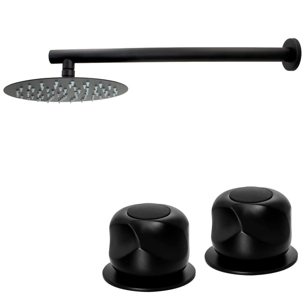 Regadera Redonda de 20cm Negro Mate con Brazo Redondo y Manerales Q3NEG