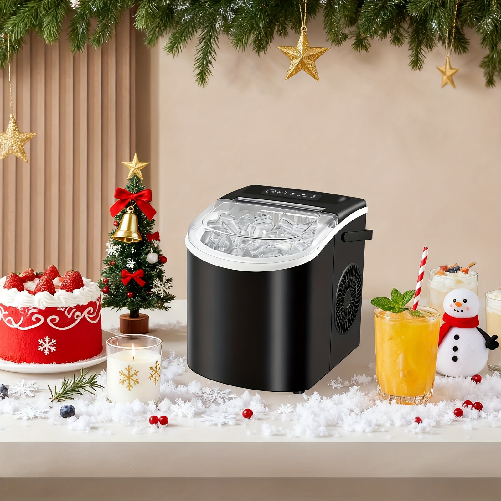 Portable Countertop Ice Maker with Handle 26lbs Per Day Makes 9 Ice Cubes in 6 Minutes Self-Cleaning Ice Machine with Ice Basket and Scoop for Home Kitchen Office