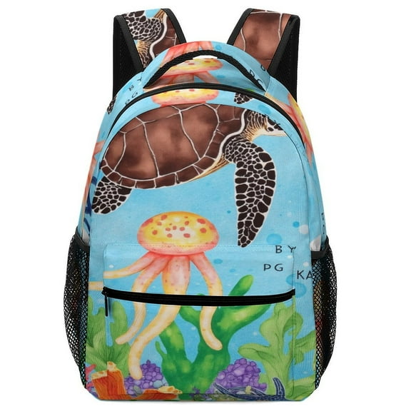 Turtle And Jellyfish Undersea Scene Backpack Durable Laptop Canvas BagsBusiness Daypack for Men Women