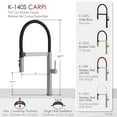 thumbnail image 2 of Stylish 20 ⅞" Ht Single Handle Brushed Stainless Steel with Black Spout Hose Pull Out Three Modes Kitchen Faucet K-140S, 2 of 9