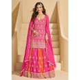 thumbnail image 1 of Queen Pink Embroidered Georgette Designer Lehenga Style Suit with Zari, Thread & Sequins Work – Wedding, Reception & Festival Wear | Size : XL, 1 of 3