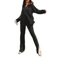 thumbnail image 1 of Ensemble de Pyjama 2 Pcs pour Femmes Col Rabattu Boutonné Manches Longues Hauts Pantalons Longs Vêtements Noir m, 1 of 2