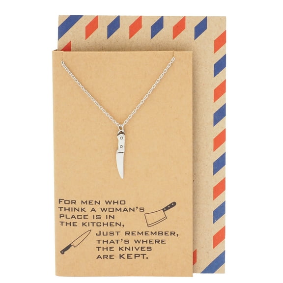 Knife Pendant Necklace, Gifts for Mom and Chefs, Kitchen Tools Charm, Women's Presents, comes with Empowering Women Quote Card