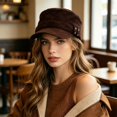 thumbnail image 2 of Yuanlong Womens Flat Top Hat Vintage Cadet Hat With Rivet Decor Newsboy Cap Stylish Fall Winter Daily Headwear, 2 of 4