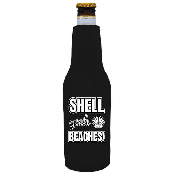 Shell Yeah Beaches Beer Bottle Coolie (Black)
