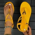 thumbnail image 4 of KEGIRLOM Women's Versatile Buckle Strap Beaded Flops Plus Size Shoes Spring/Summer Style Trendy Comfortable Flat Decorative Outdoor Beach Sandals Yellow 9, 4 of 5