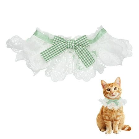Cat Lace Pet Collar Cute Cat Collar Dog Bibs Pet Bowtie Plaid Bandana Adjustable and Breakaway Green & M - Fitting for (Dogs / Kitten / Small Puppies Dress Up)