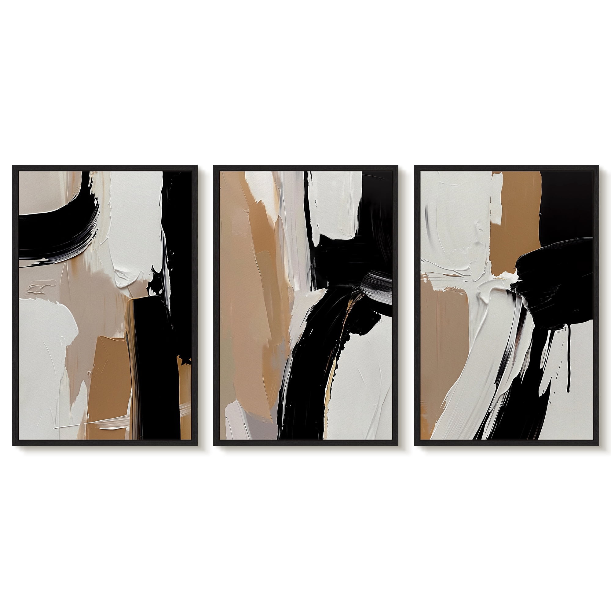 SHENIFY Large 24x36in3pcs Natural Framed Black Abstract Shapes Canvas Wall Art Minimalist Graffiti Pastel Wall Decor Modern Illustration Art Painting Home Decor