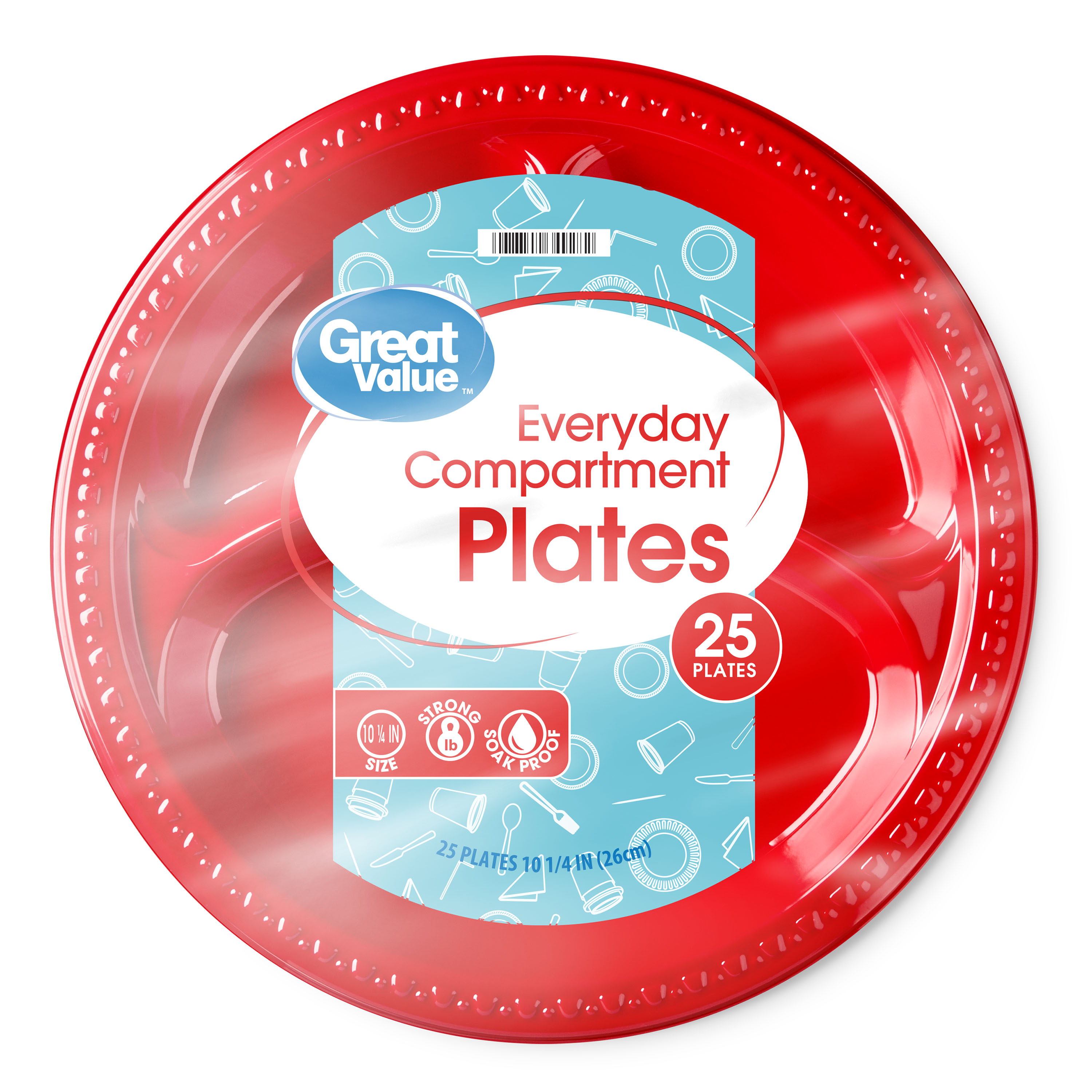 Great Value Everyday Compartment Plates, 25 Count