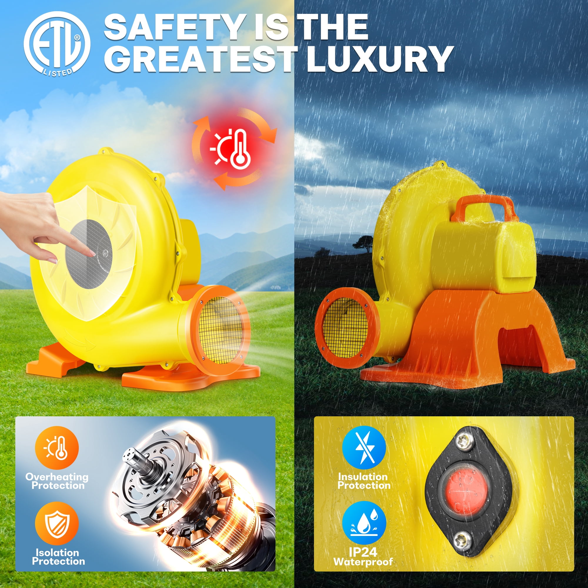 1500W 2HP Inflatable Bounce House Blower Air Blower for Inflatable Castle, Water Slides Air Sofas