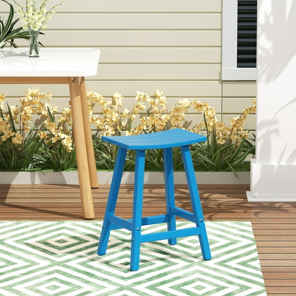 GARDEN 24" Inches Adirondack Plastic Outdoor Bar Stools for Patio, Pacific Blue