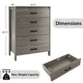 thumbnail image 3 of Costway Commode Moderne à 5 Tiroirs, Armoire de Rangement avec Poignées en Métal, Chêne Gris, 3 of 10