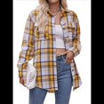 thumbnail image 3 of Camisa de Franela A Cuadros con Botones para Mujer, Chaqueta de Larga y Corta, Talla Grande. Amarillo XL, 3 of 10