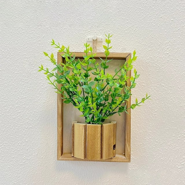 TIMIFIS Wooden Hanging Decorations, Wooden Rectangular Photo Frame Hanging Decorations High Class Feeling Living Room Green Wall Decorations Faux Rattan Wall Decorations Home Decor