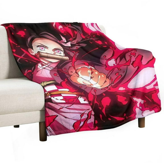 Demon Blanket Slayer Nezuko Flannel Throw Blankets Soft Pile Cozy Plush Throw Blanket for All Seasons, 3D Printed Warm Blanket for Sofa Beds Home Decor