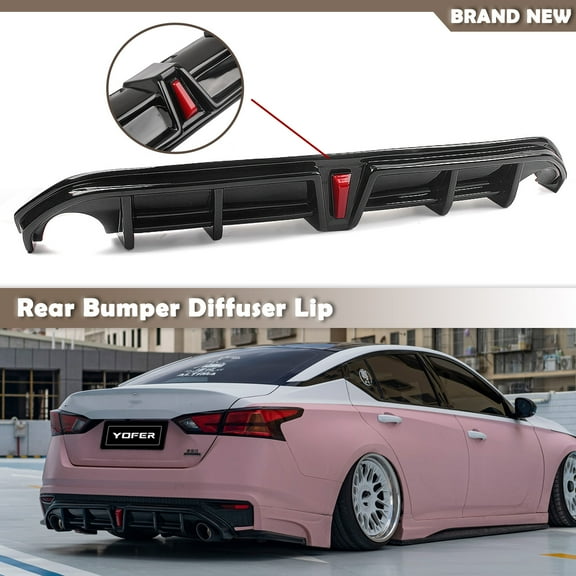 Car Rear Bumper Diffuser Lip Kit W/ LED Light For Nissan Altima 2019-2022 Gloss  Black