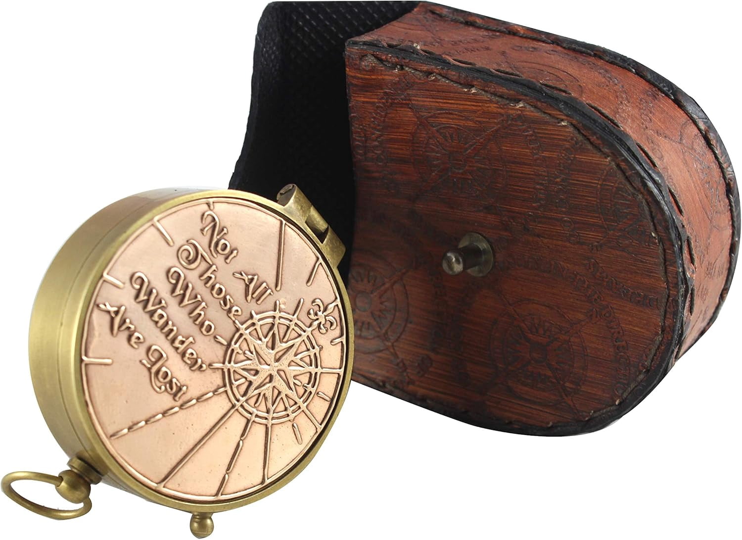 Nautical Victorian Marine Binocular Leather Case Brass Copper Quote Compass Stylish Handmade Orange Brass Pocket Compass Portable Leather Cover gift