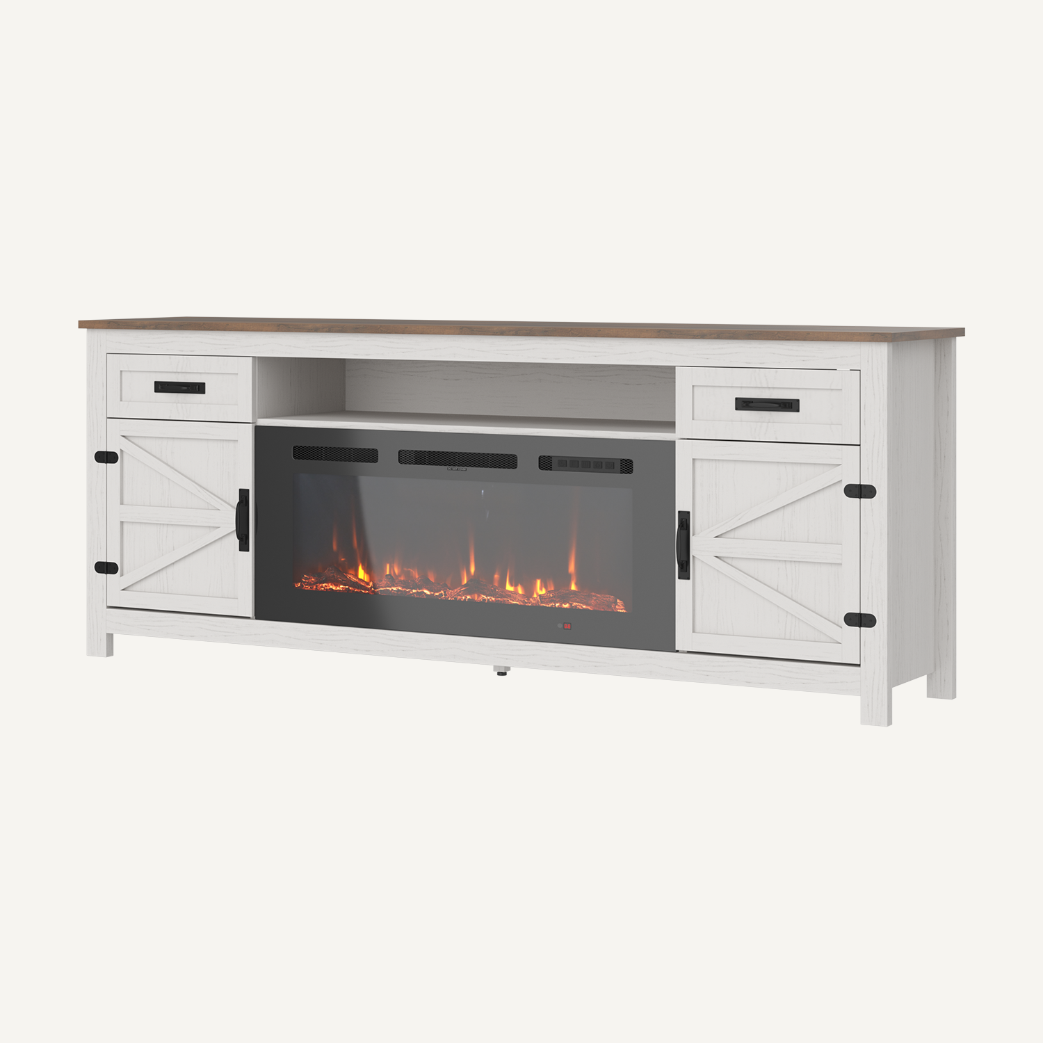 BaPiPro 70" Electric Fireplace TV Stand, Farmhouse Entertainment Center for TVs up to 80" with Storage Drawers, White
