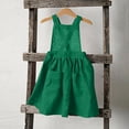 thumbnail image 2 of THDHVS Summer Dresses for Kids,Girls Casual Dresses,Kids Solid Color Linen Back Button Up Dress Suspender Skirt with Pockets Green 5-6 Years, 2 of 7