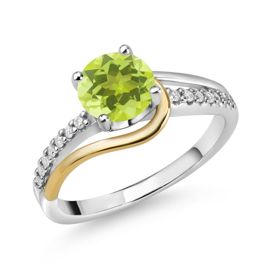 Gem Stone King 925 Sterling Silver and 10K Yellow Gold Round Lemon Quartz and White Moissanite Engagement Ring for Women (1.31 Cttw, Round 7MM, Size 8)