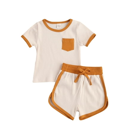 

Karuedoo Summer Infant Boys Girls Top Ribbed T-shirt Short Pants 2Pcs Outfit Set