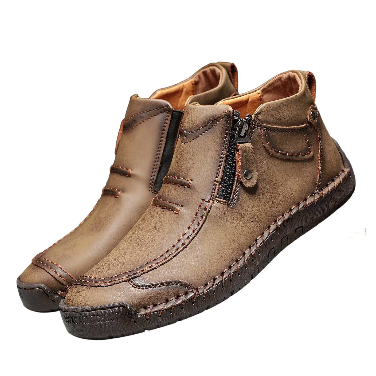Menâs -On Orthopedic Leather Boots,Menâs Handmade Leather -On Driving Boots,Men Side Zipper Orthopedic Shoes for Driving Hiking