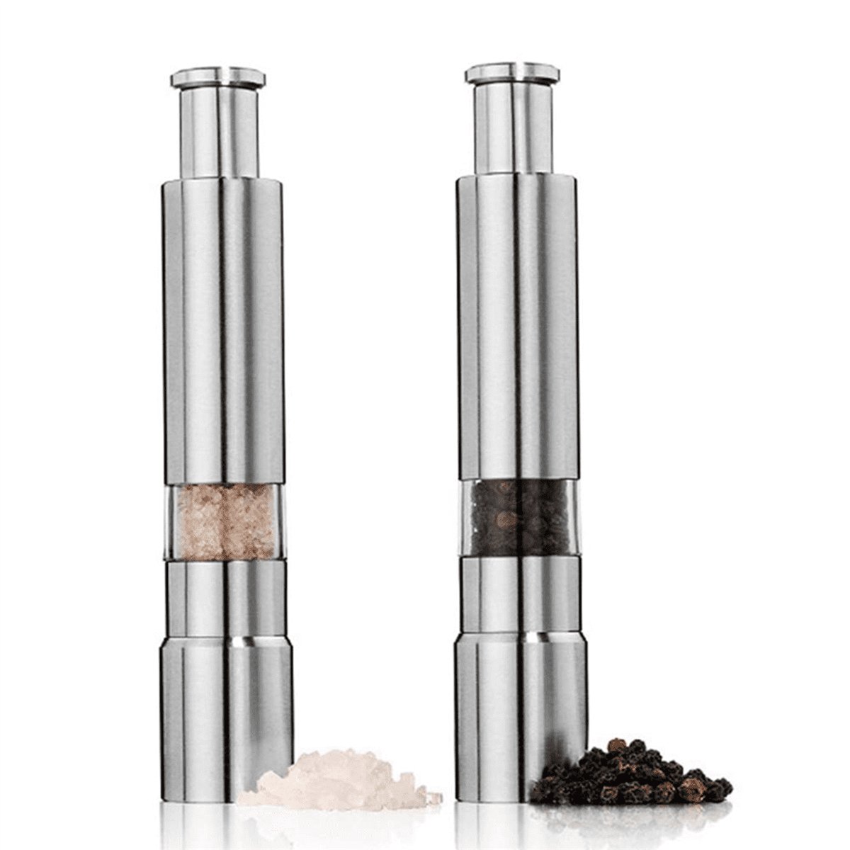 Salt and Pepper Mill Set, Stainless Steel Salt and Pepper Grinder One Hand Operation Salt and Pepper Mill 10Pack