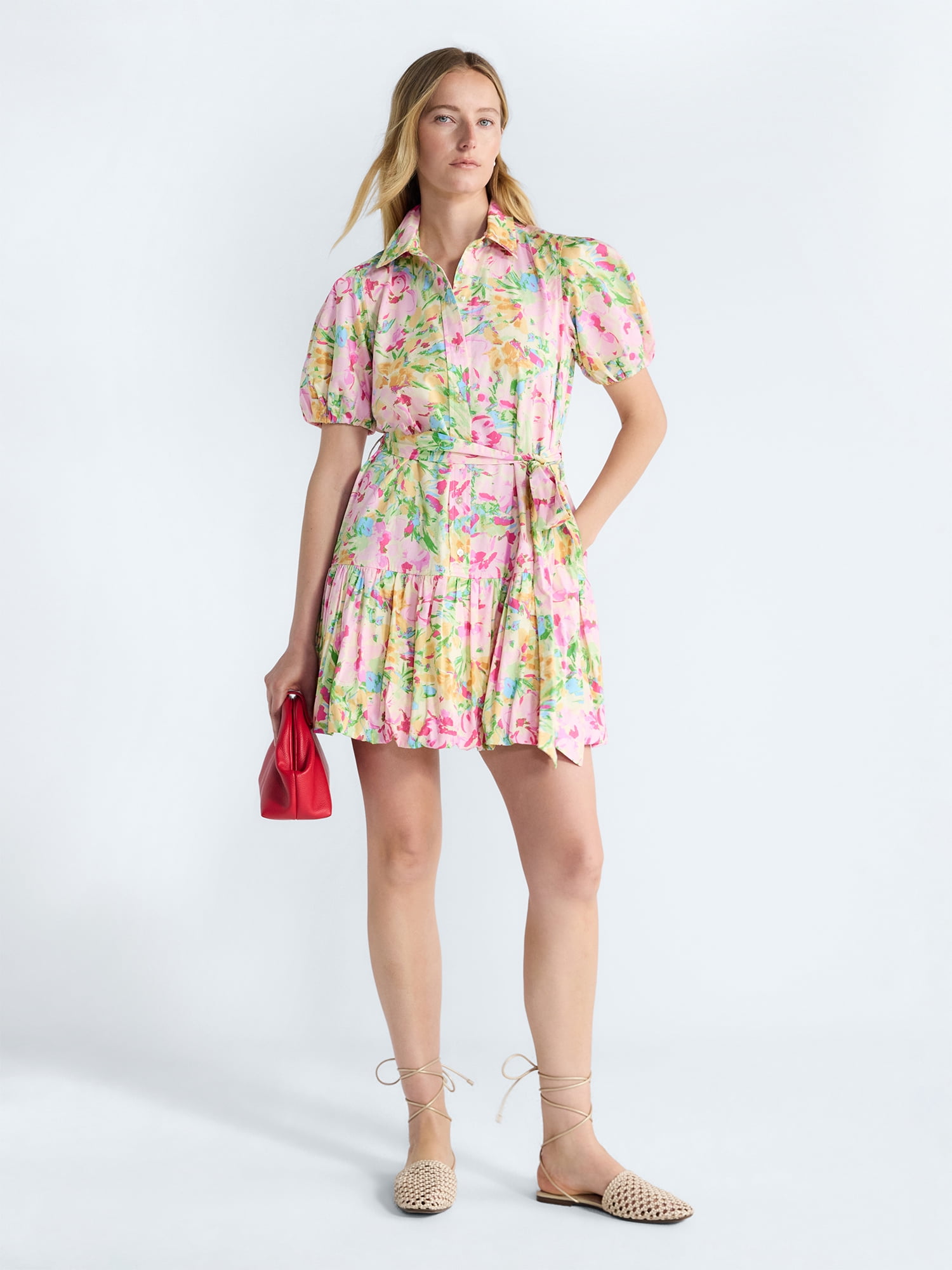 Free Assembly Women's and Women's Plus Cotton Mini Dress with Puff Sleeves, Sizes XS-4X