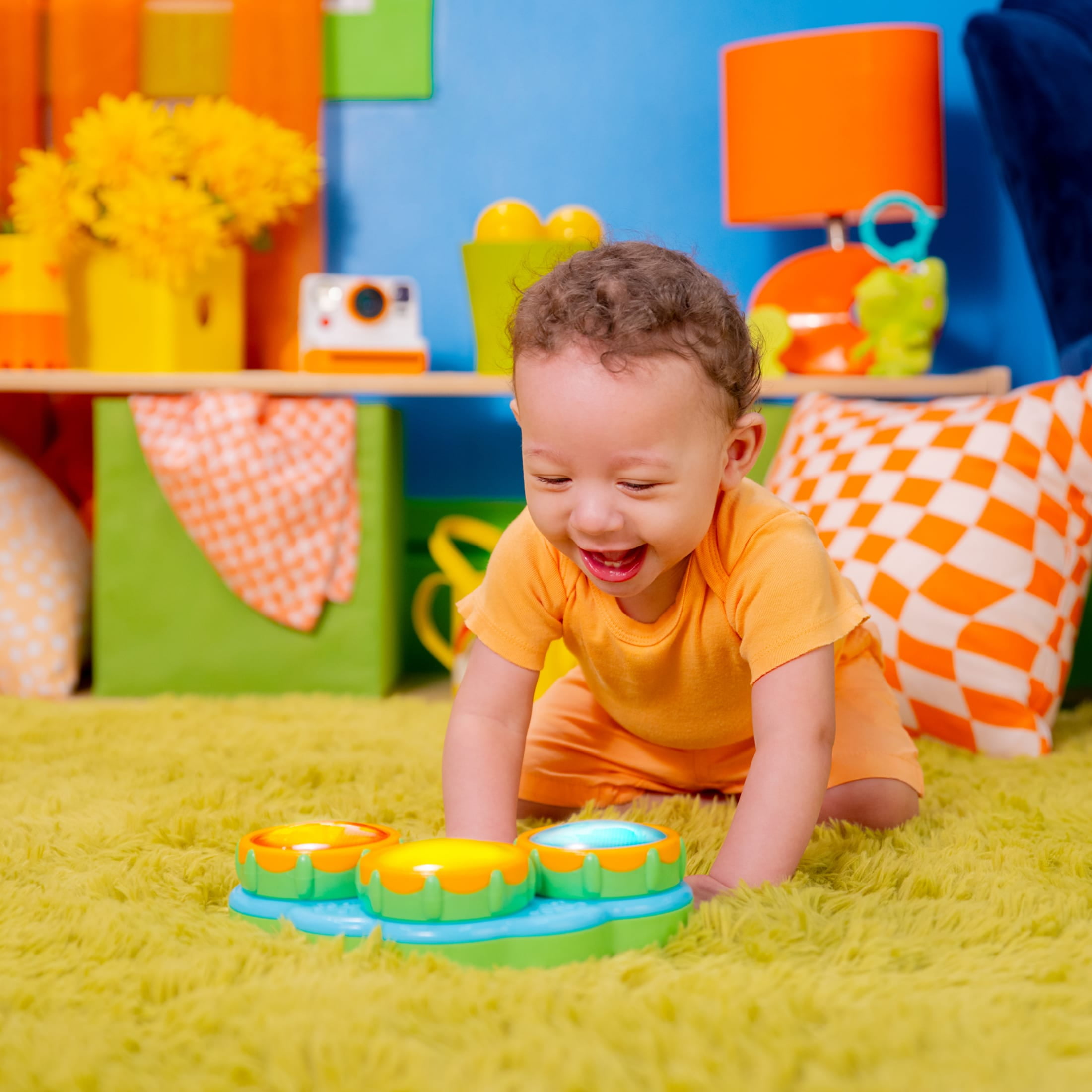 Bright Starts Safari Beats Musical Drum Toy with Lights, Ages 3 Months +, Infant and Toddler, Unisex