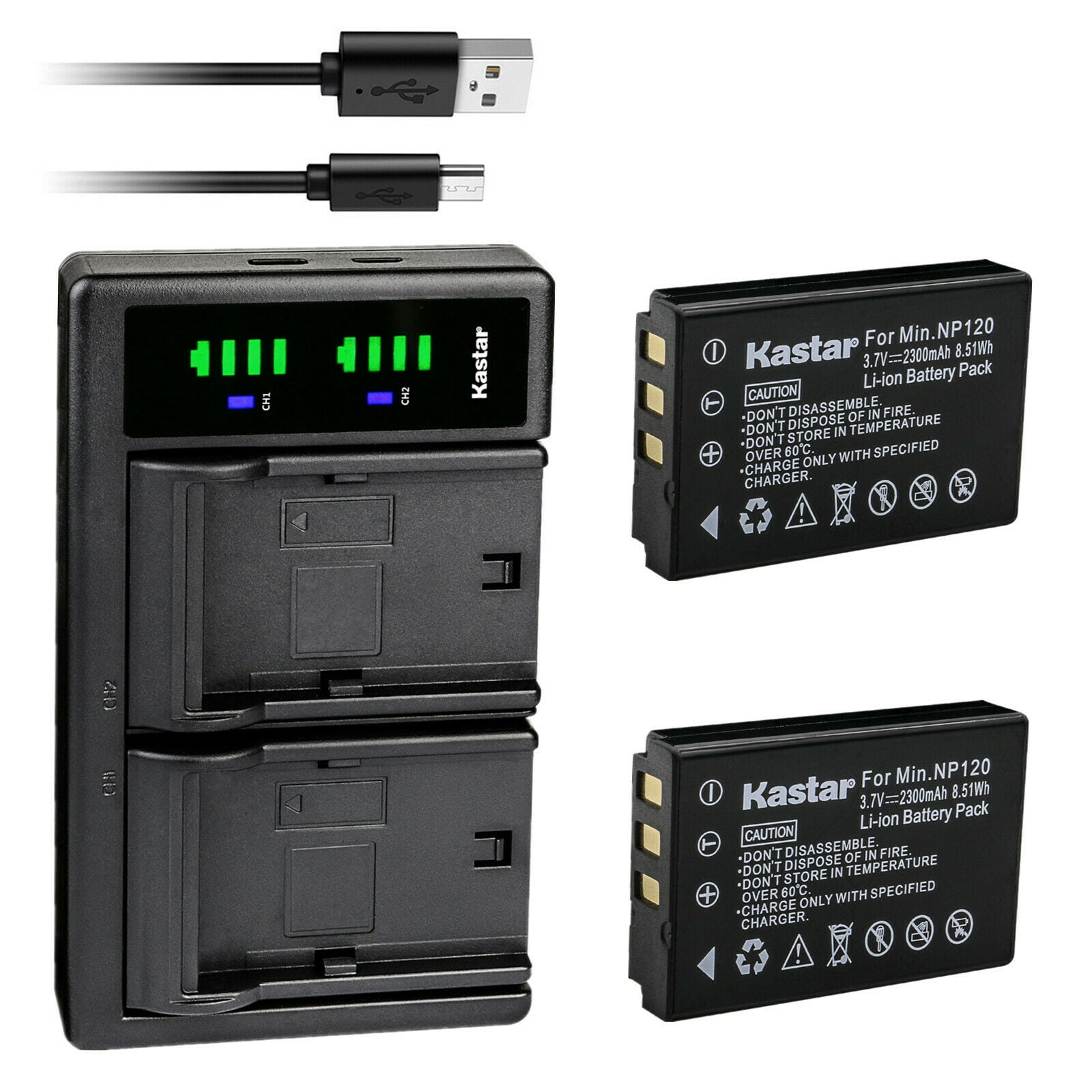Kastar 2-Pack Battery and LTD2 USB Charger Compatible with Minolta NP-120 Battery, MN80NV, MN88NV, MN90NV, MN200NV, MN220NV 1080p Full HD, MN4K40NV 4K Ultra HD / 30 MP IR Night Vision Camcorder